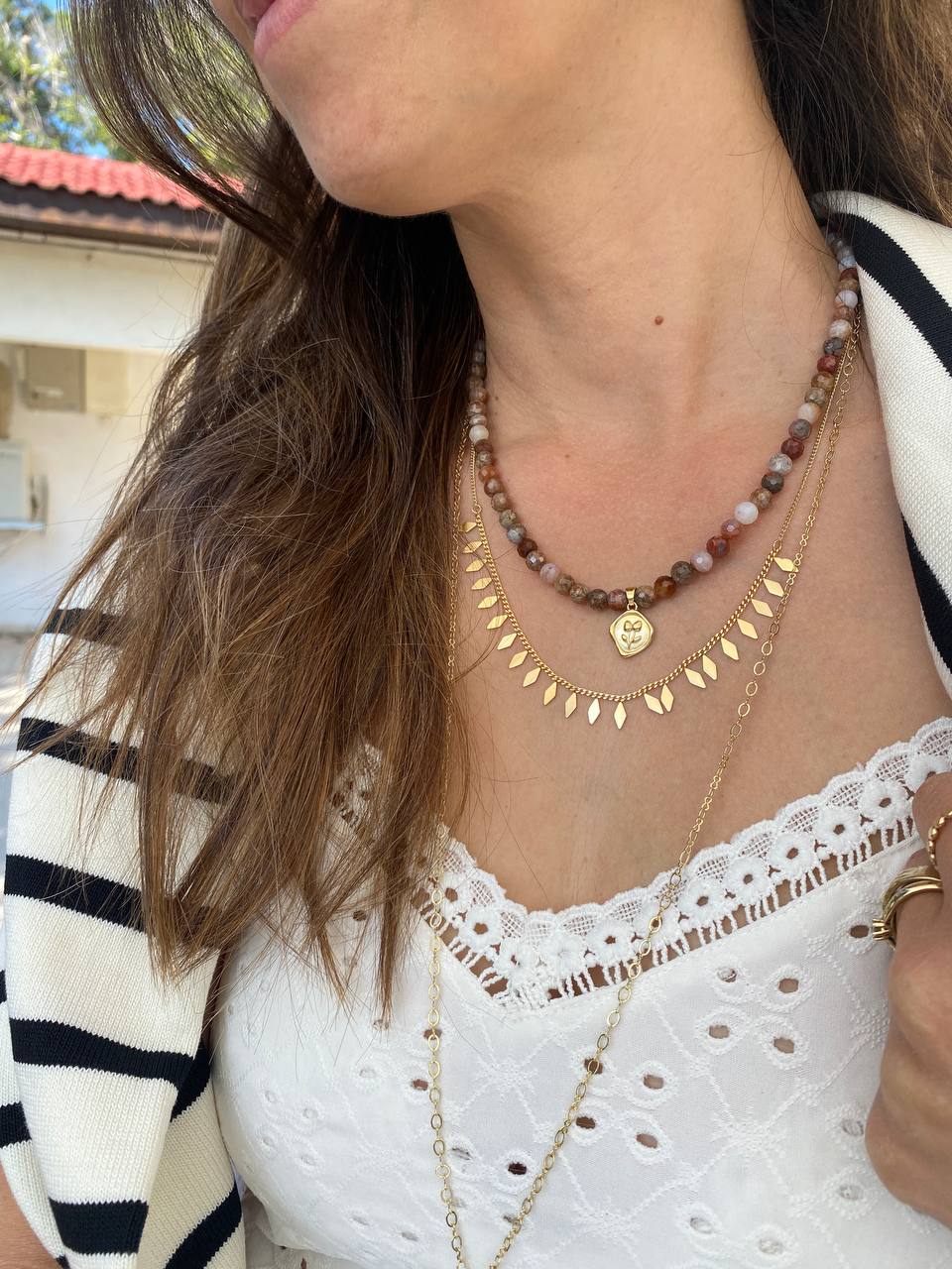 שרשרת יהלי | גווני חום תליון פרח