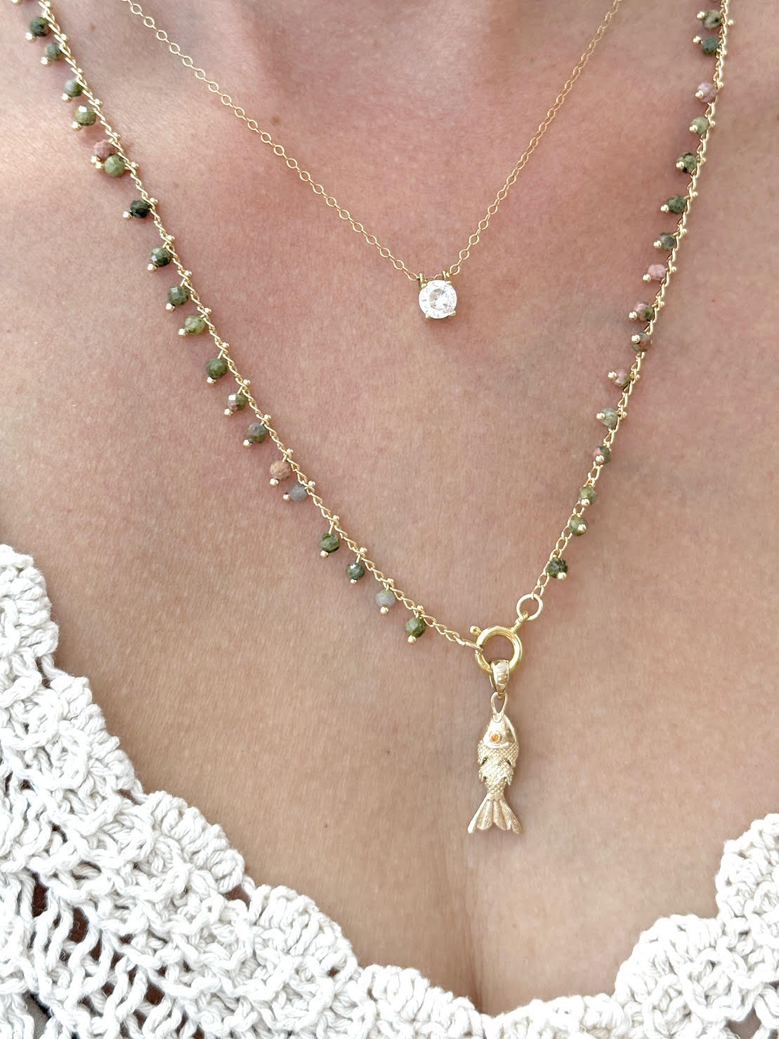 שרשרת סתיו | תליון דג מוזהב ירוק