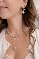 שרשרת אלמוג | אקוומרין ותליון פרח