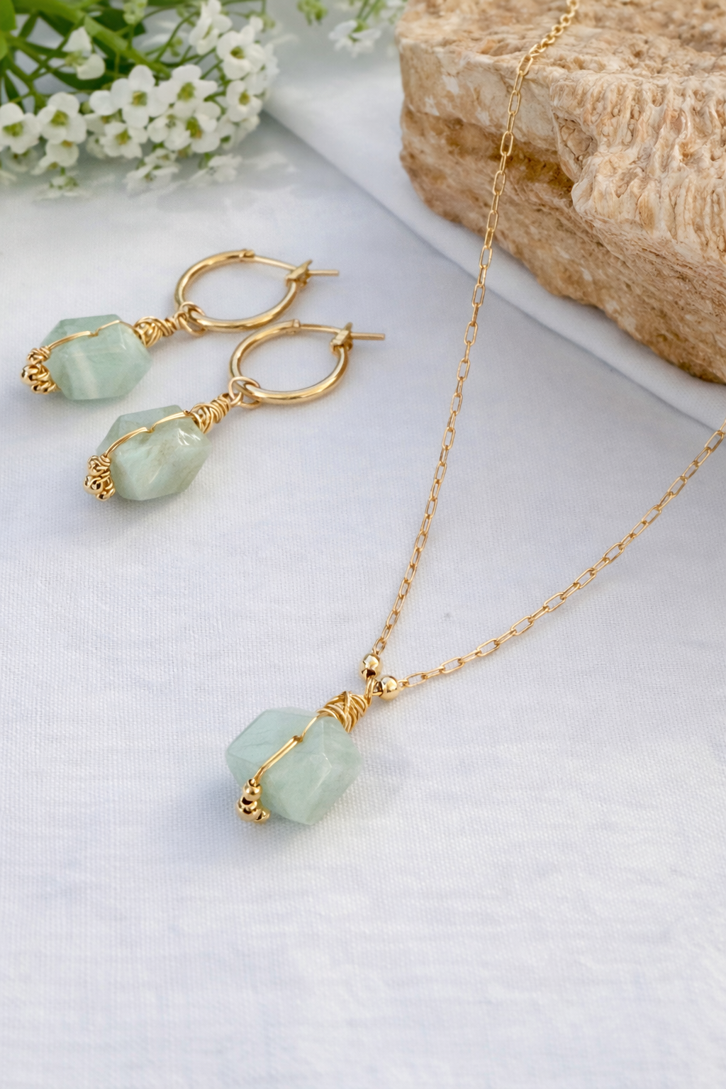 שרשרת טל | אבן אקוומרין מרין מרובעת