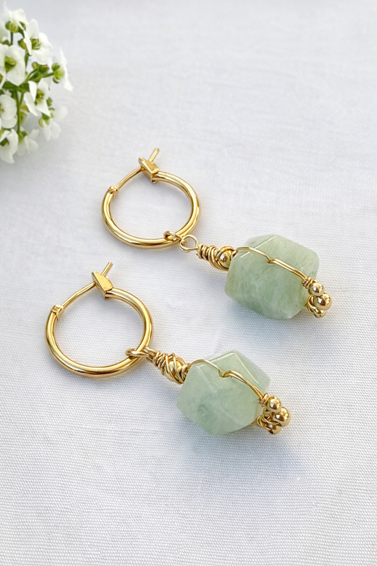 עגילי טל | אבן אקוומרין מרובעת