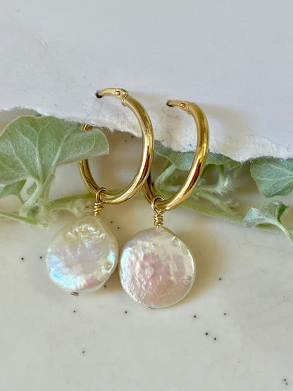 עגילי רומי | פנינה שטוחה