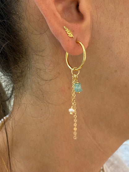 עגילי סתיו | חישוק אבני אמזונייט ופנינה