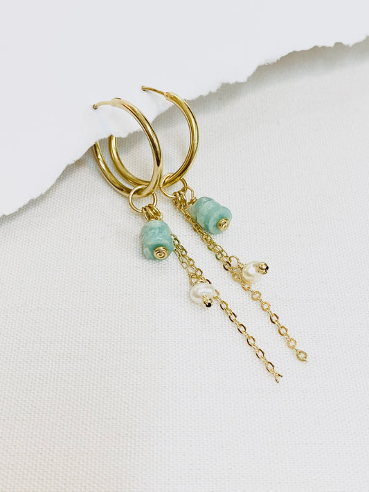 עגילי איה | חישוק אמזונייט ופנינה