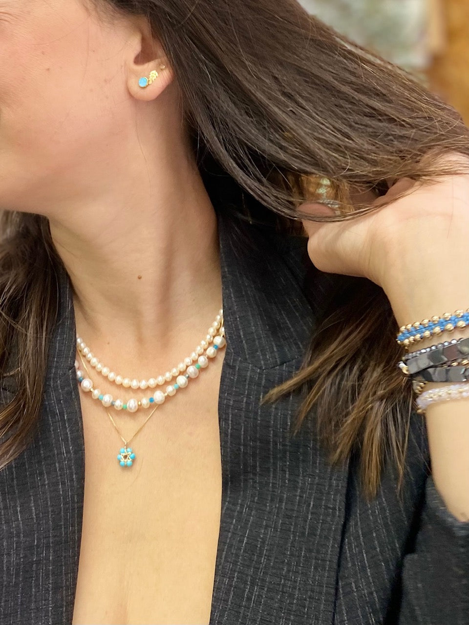 שרשרת מגן דוד | מגן דוד פרח טורקיז