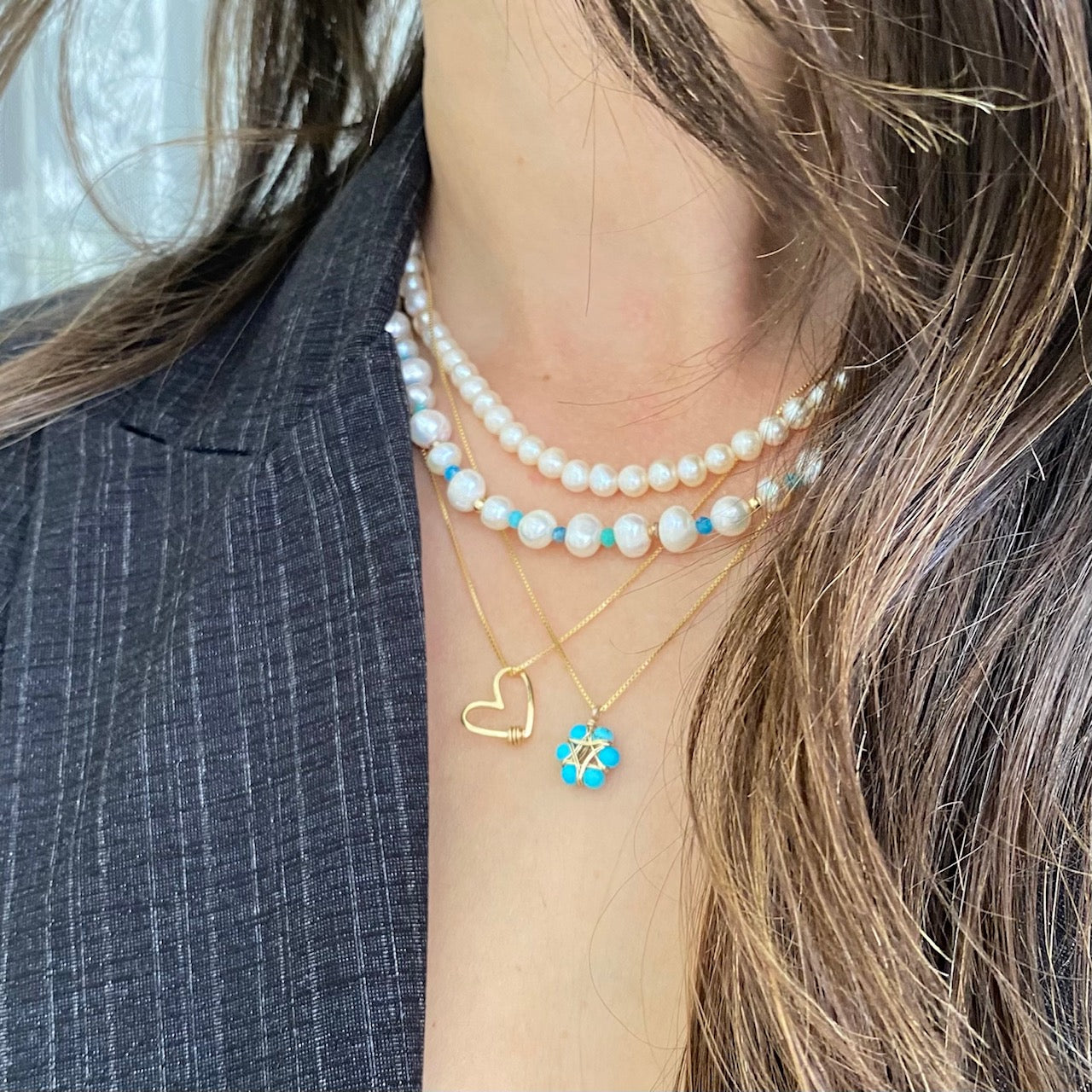 שרשרת מגן דוד | מגן דוד פרח טורקיז