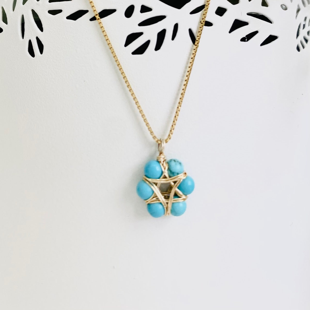 שרשרת מגן דוד | מגן דוד פרח טורקיז