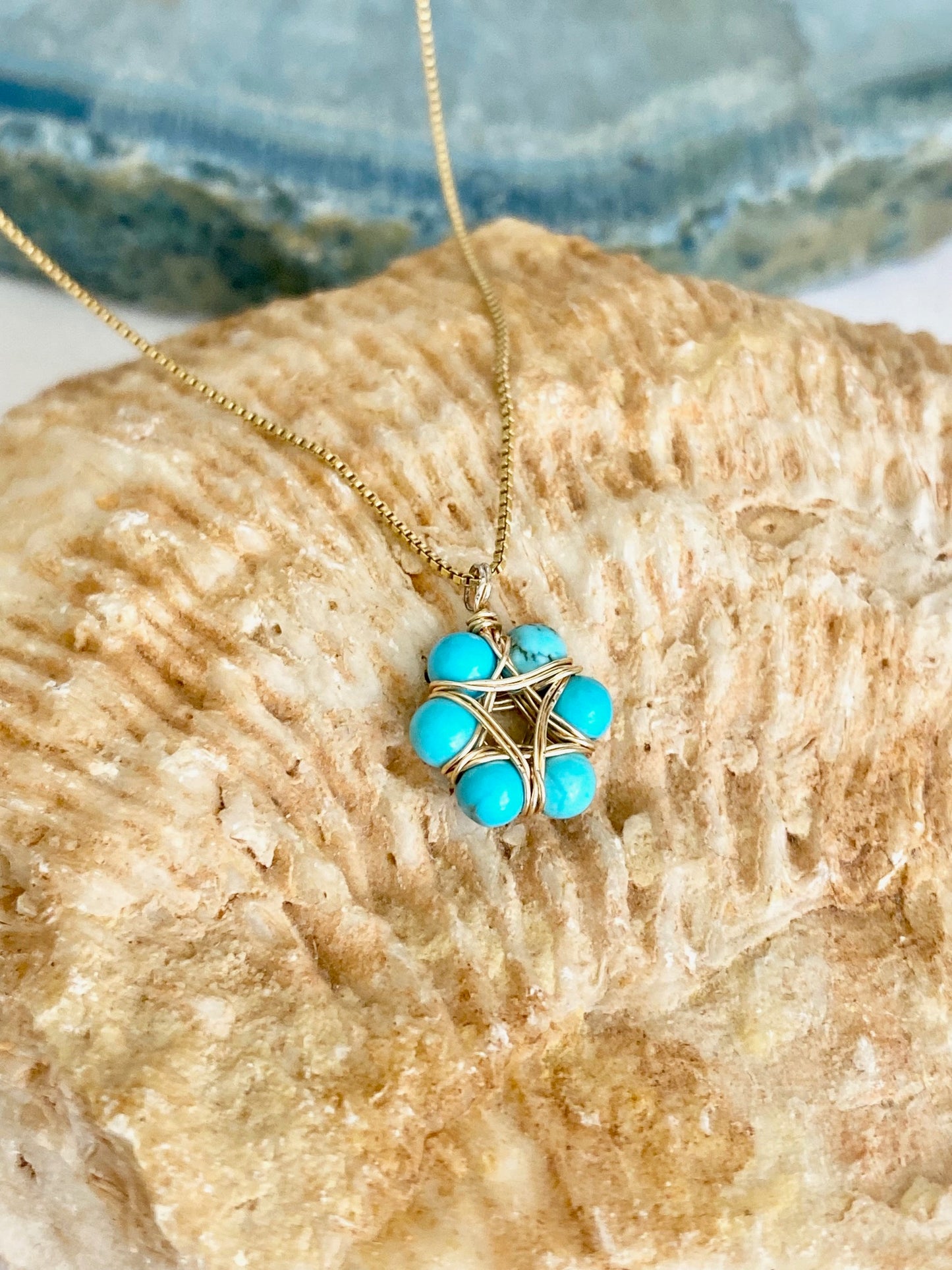 שרשרת מגן דוד | מגן דוד פרח טורקיז