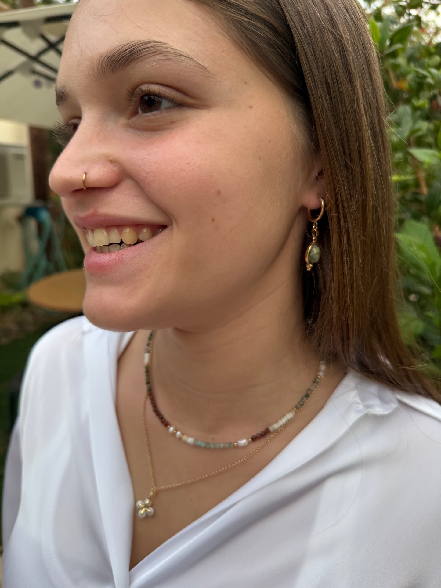 עגילי תומר | עגילי חישוק עין נמר ירוק