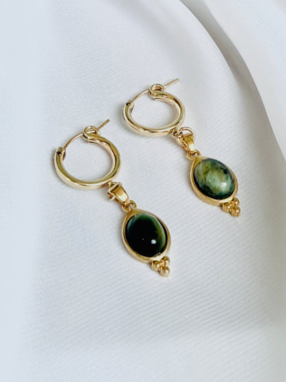 עגילי תומר | עגילי חישוק עין נמר ירוק