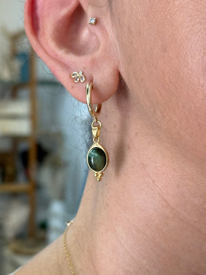 עגילי תומר | עגילי חישוק עין נמר ירוק