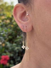 עגילי לירי | עגילי שרשרת תלויים  תליון פרח פנינה