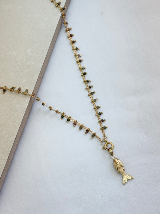 שרשרת סתיו | תליון דג מוזהב גווני חום ירוק