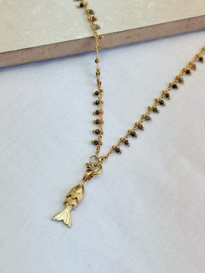 שרשרת סתיו | גווני חום ירוק תליון דג זהב