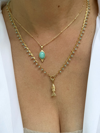 שרשרת סתיו | תליון דג מוזהב תכלת