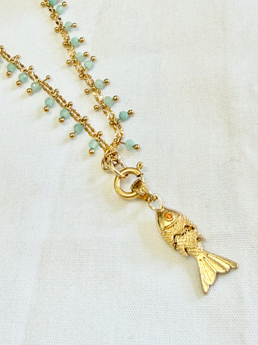 שרשרת סתיו | תליון דג מוזהב תכלת