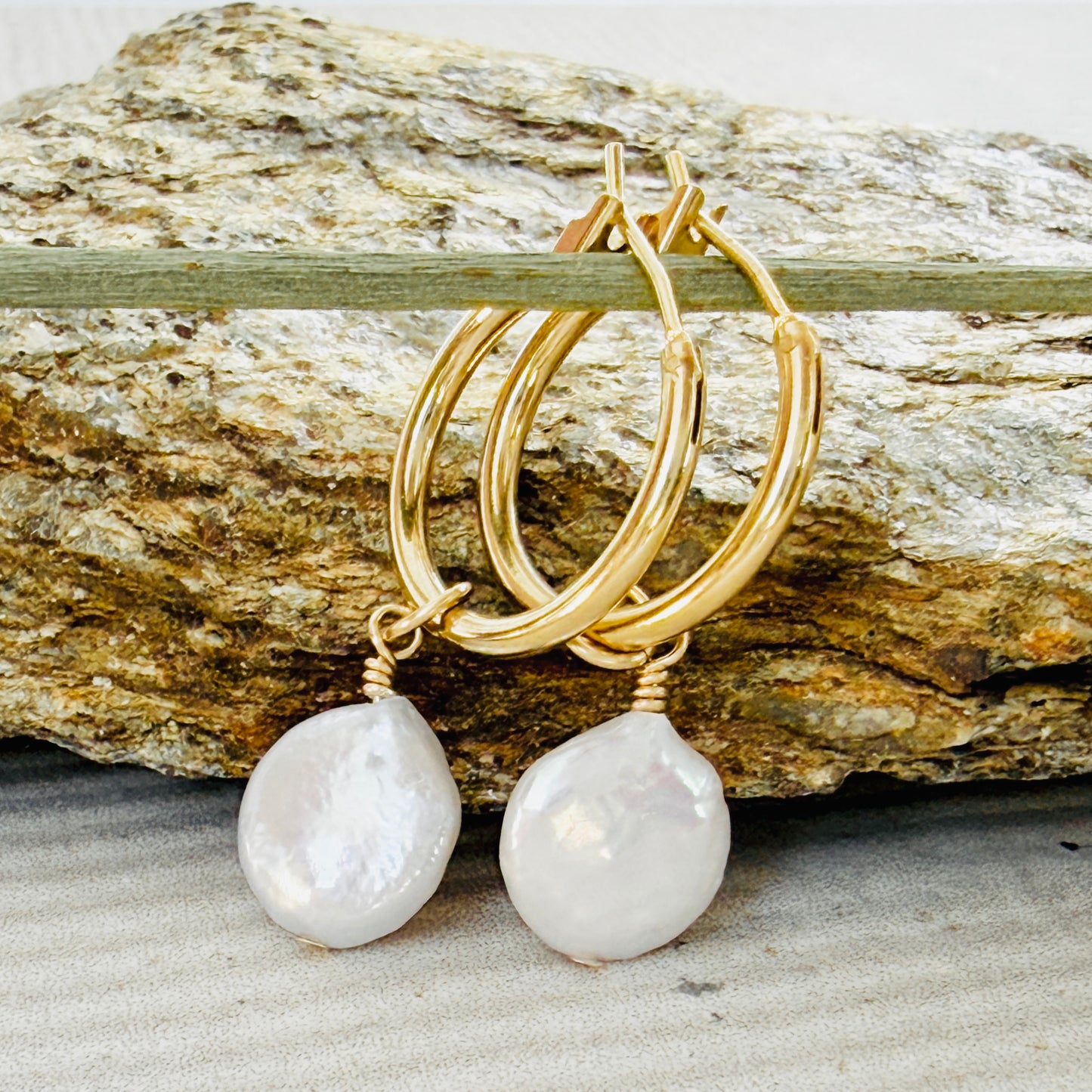 עגילי רומי | פנינה שטוחה