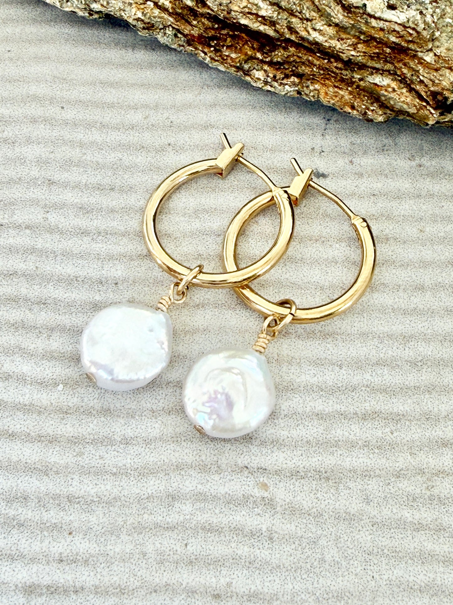 עגילי רומי | פנינה שטוחה