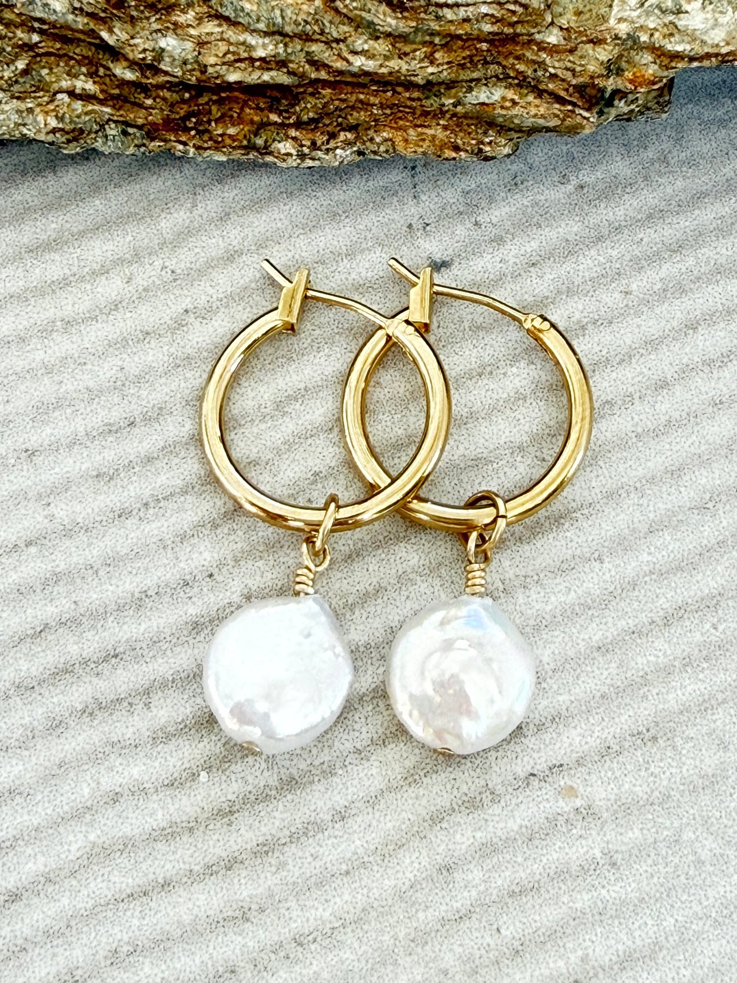 עגילי רומי | פנינה שטוחה