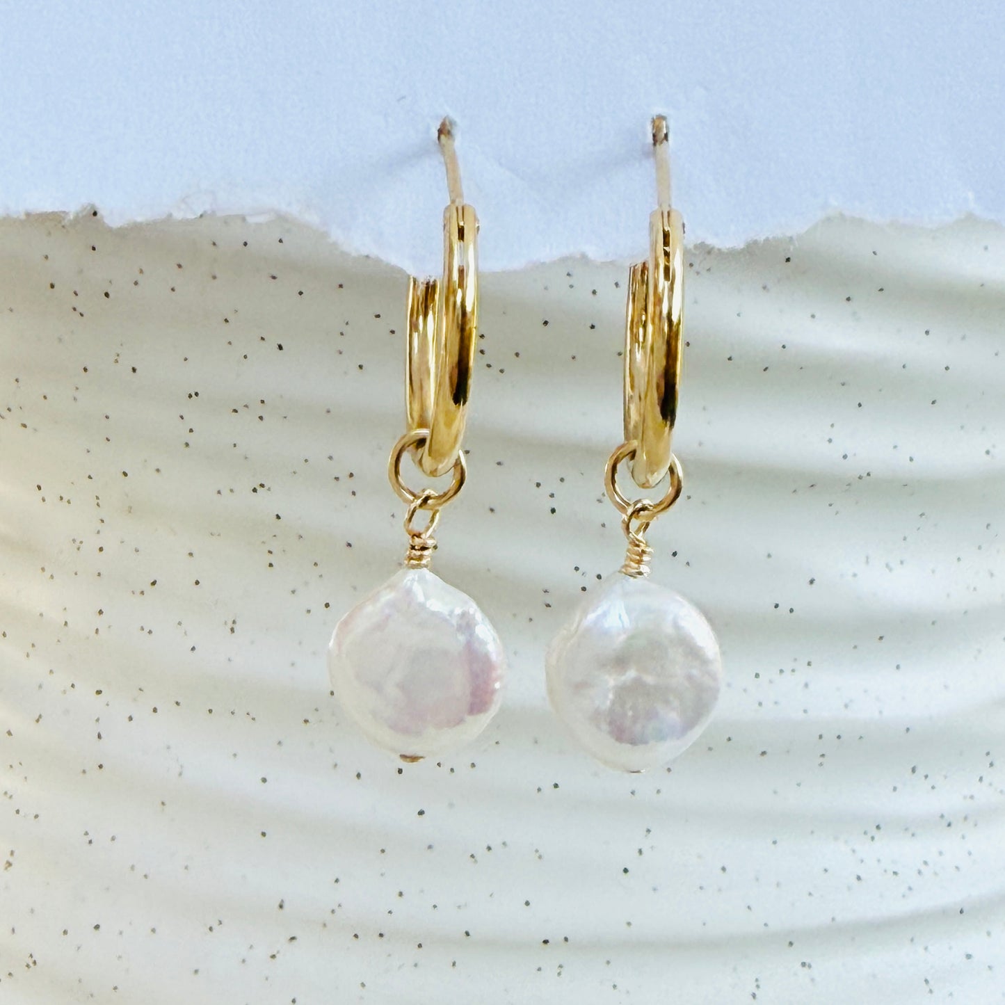 עגילי רומי | פנינה שטוחה