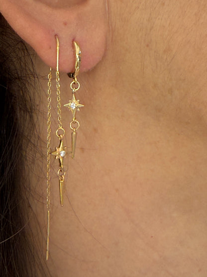 עגילי סהר זהב |  כוכב משובץ ושפיץ