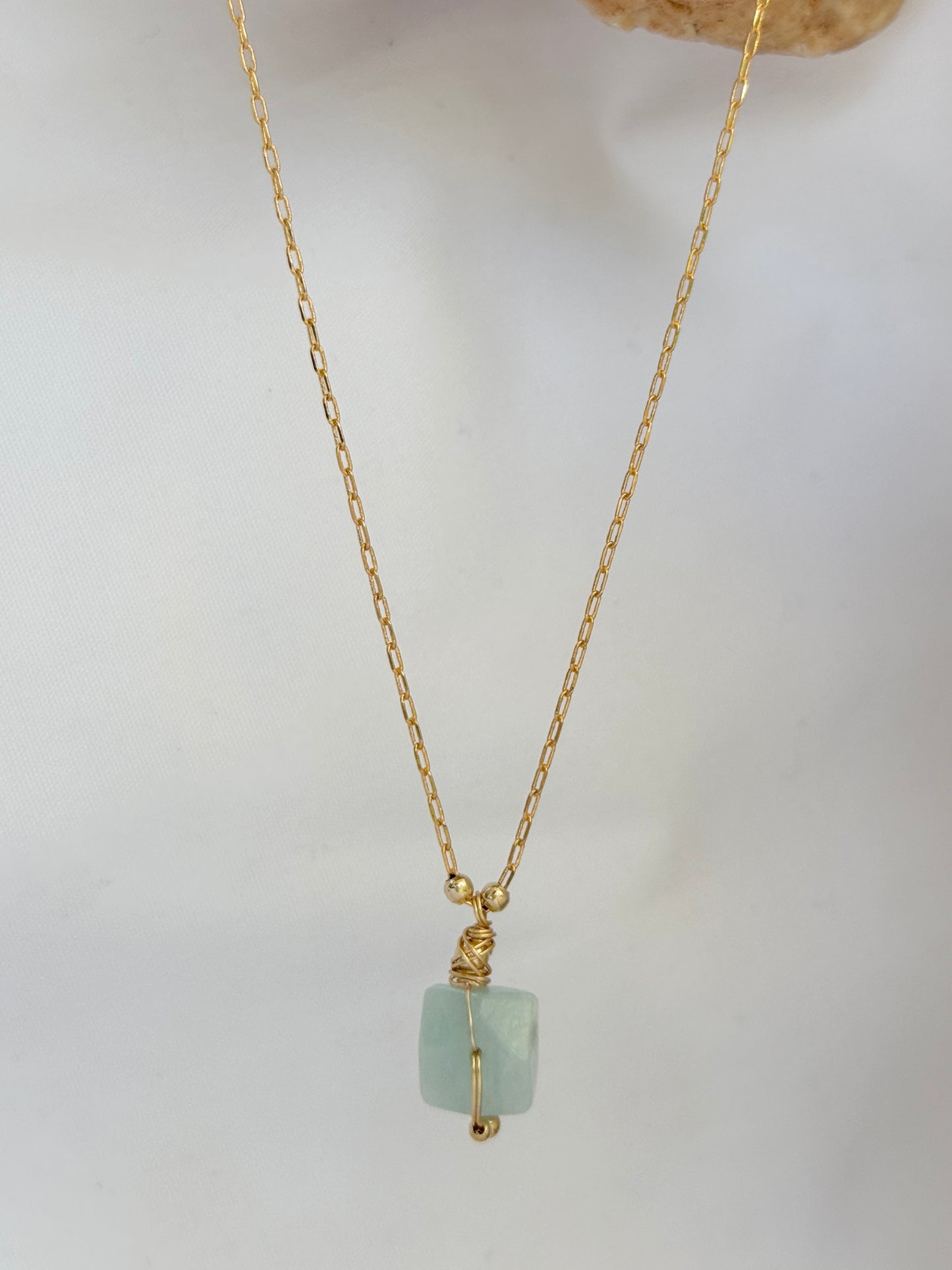 שרשרת טל | אבן אקוומרין מרין מרובעת