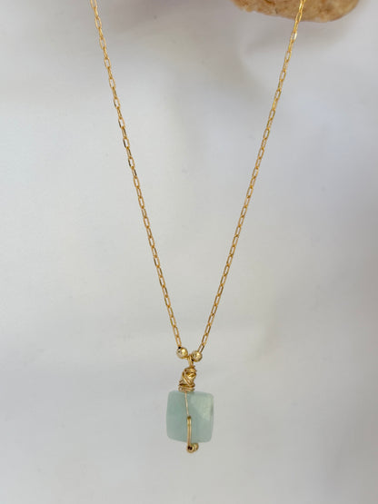 שרשרת טל | אבן אקוומרין מרין מרובעת