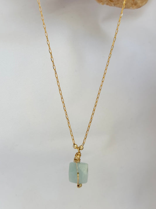 שרשרת טל | אבן אקוומרין מרין מרובעת