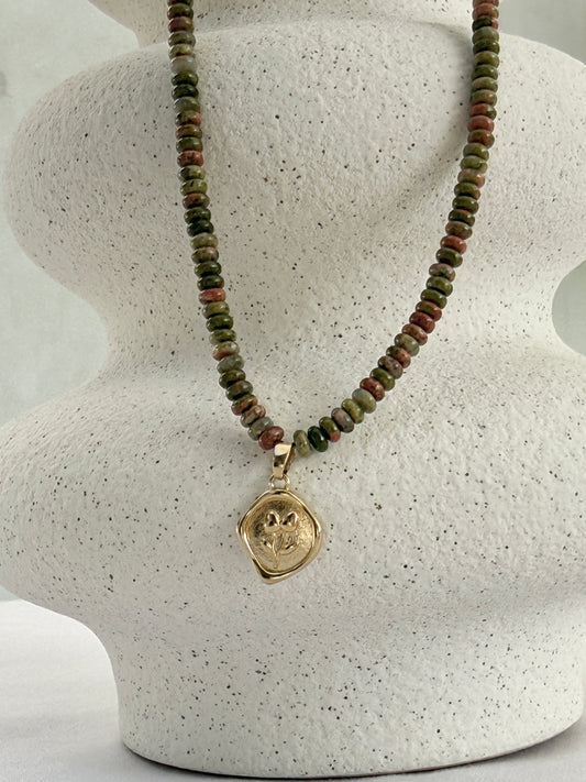 שרשרת אלמוג | צ'וקר אונקיט תליון חותמת פרח