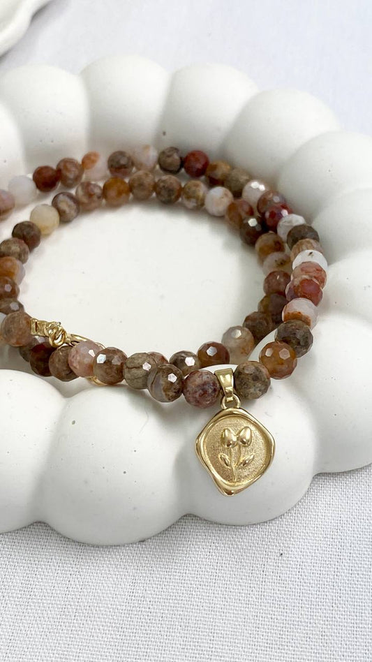 שרשרת יהלי | גווני חום תליון פרח