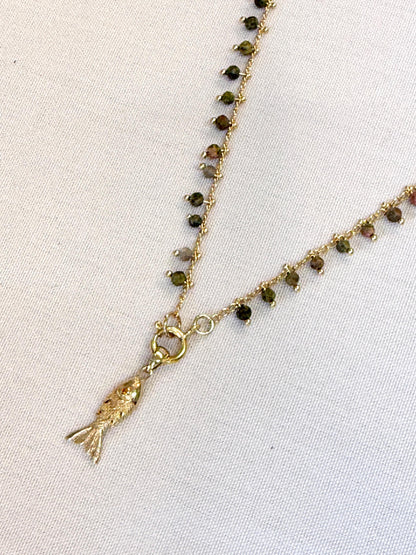 שרשרת סתיו | גווני חום ירוק תליון דג זהב