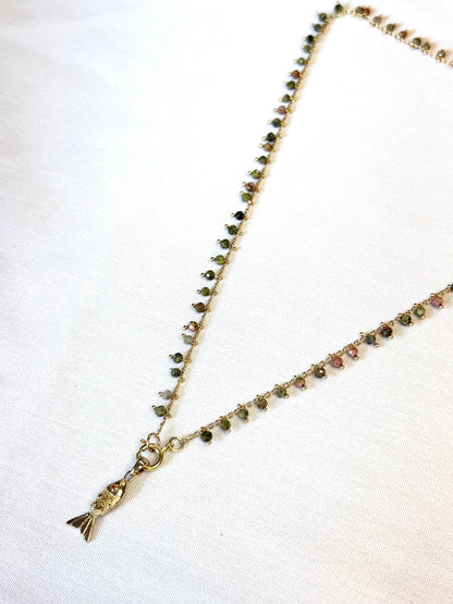 שרשרת סתיו | גווני חום ירוק תליון דג זהב