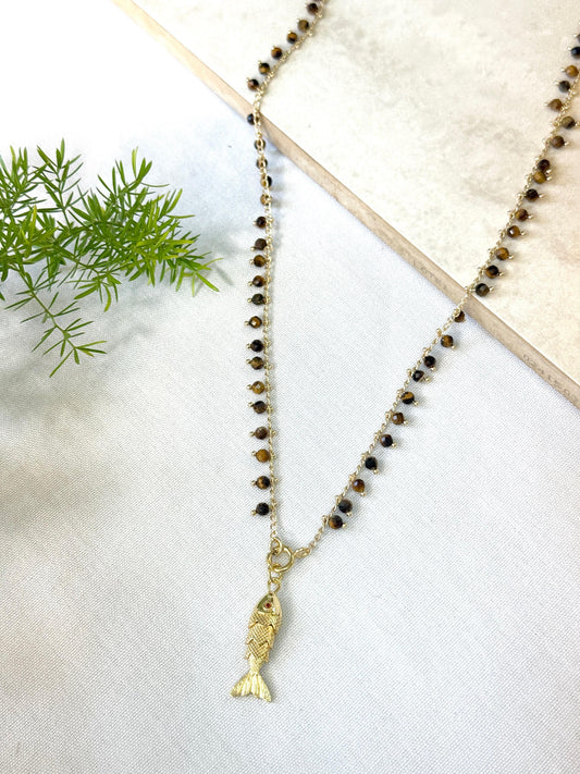 שרשרת סתיו | תליון דג מוזהב חום