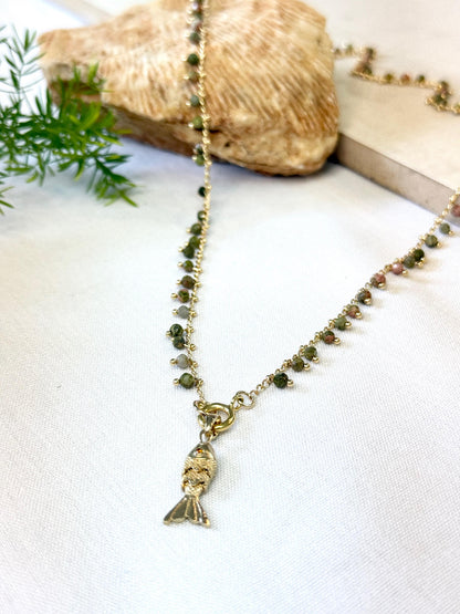 שרשרת סתיו | תליון דג מוזהב ירוק