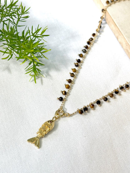 שרשרת סתיו | תליון דג מוזהב חום